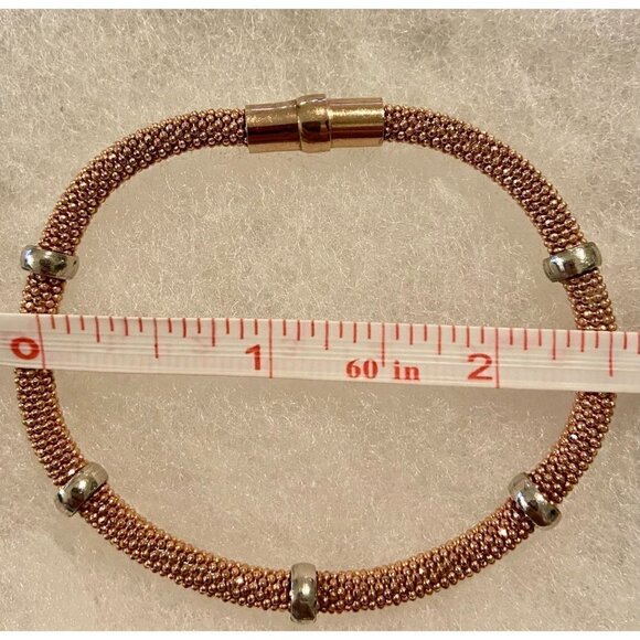 Two Italian Sterling Silver Beaded Rose Tone Popcorn Mesh Magnetic Bracelets - Picture 6 of 6